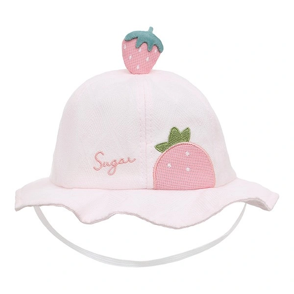 Nón vành cho bé gái TOP KIDS thêu trái dâu màu hồng 1