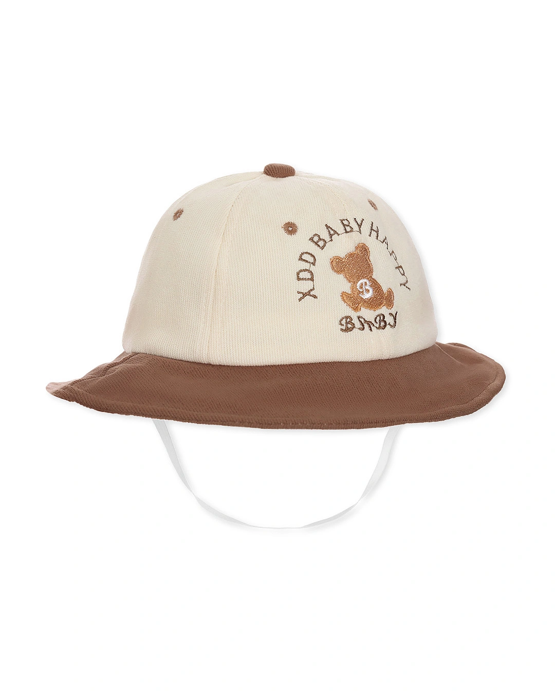 Nón vành cho bé TOP KIDS thêu gấu màu be - nâu 3