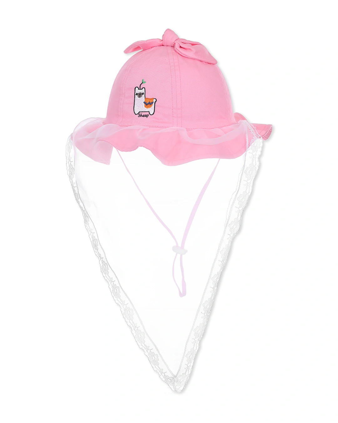 Nón vành cho bé gái Duy Ngọc thêu cừu màu hồng 2