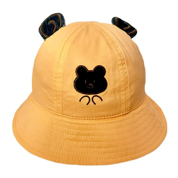 Nón vành cho bé Duy Ngọc thêu gấu đen màu cam 1