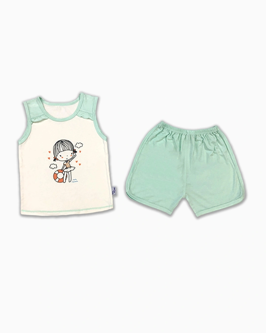 Bộ sát nách bé gái BabyMommy màu trắng - xanh mint 2
