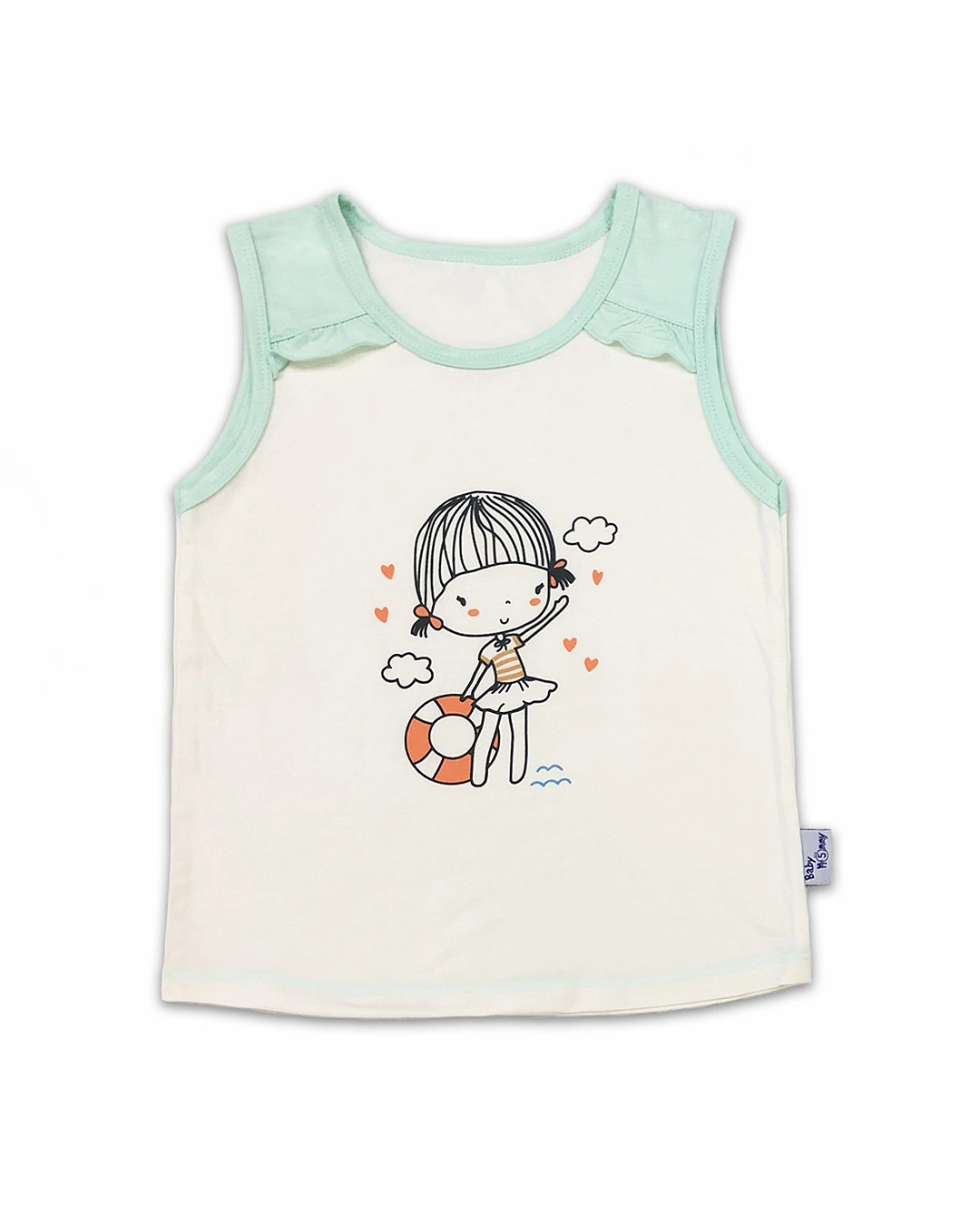 Bộ sát nách bé gái BabyMommy màu trắng - xanh mint 3