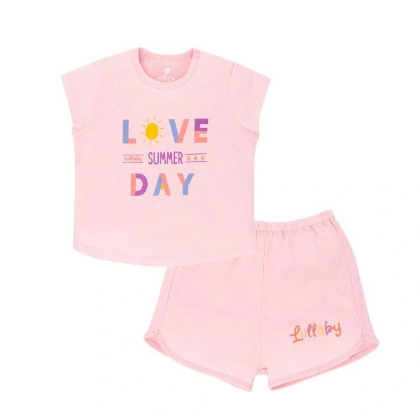 Bộ tay ngắn bé gái Lullaby NH303M màu hồng 3