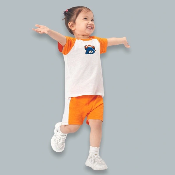 Bộ tay ngắn bé gái Lullaby HNB303M màu trắng - cam 1