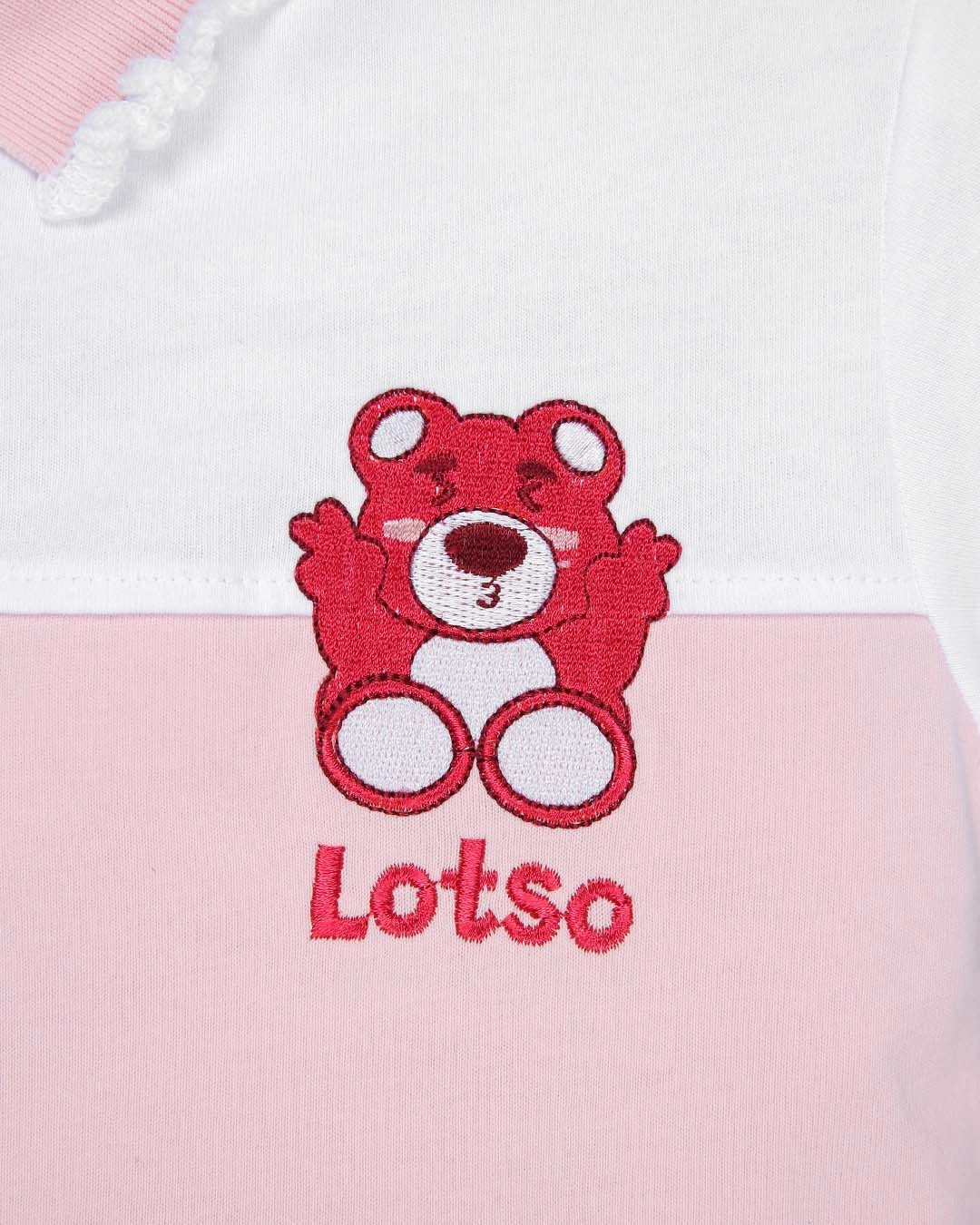 Bộ tay ngắn bé gái Pony Kids thêu gấu Lotso màu trắng - hồng nhạt 6