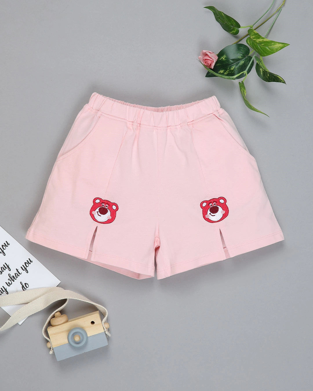 Bộ tay ngắn bé gái Pony Kids thêu gấu Lotso màu trắng - hồng nhạt 8