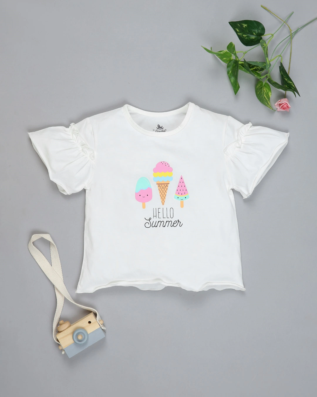 Bộ tay ngắn bé gái Pony Kids in hình kem màu trắng - hồng 2