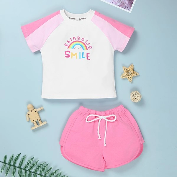Bộ tay ngắn bé gái Pony Kids in cầu vồng màu trắng - hồng 1