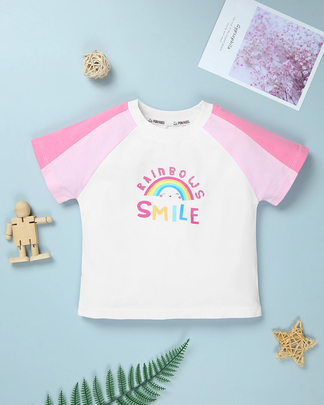 Bộ tay ngắn bé gái Pony Kids in cầu vồng màu trắng - hồng 2