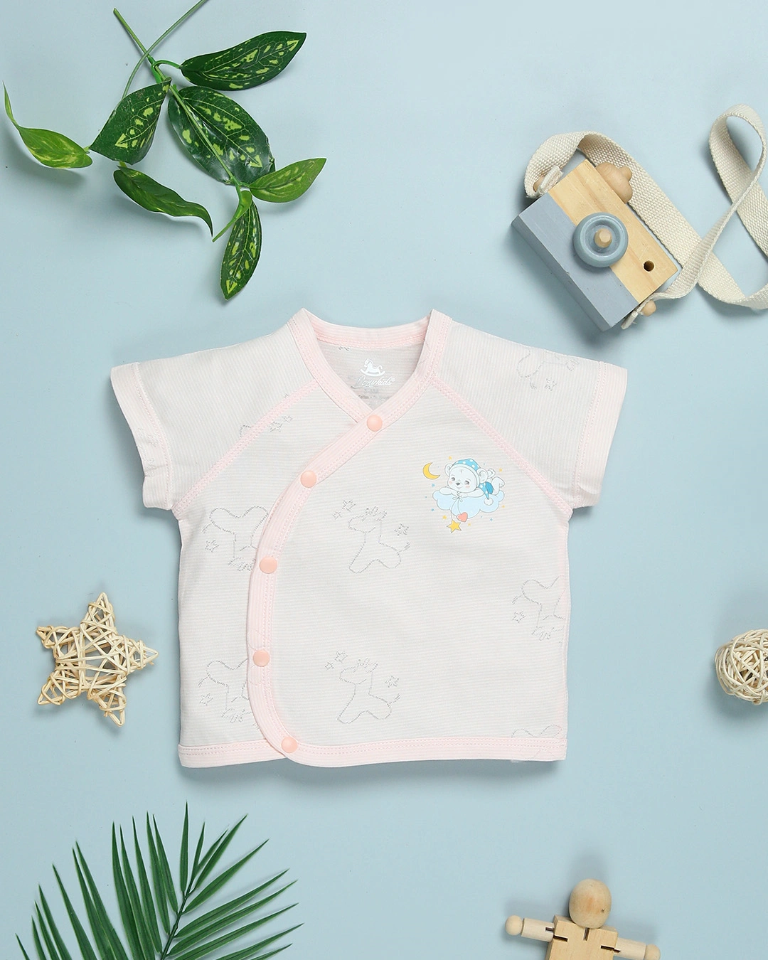 Bộ tay ngắn bé gái Pony Kids cài chéo in gấu màu hồng 2