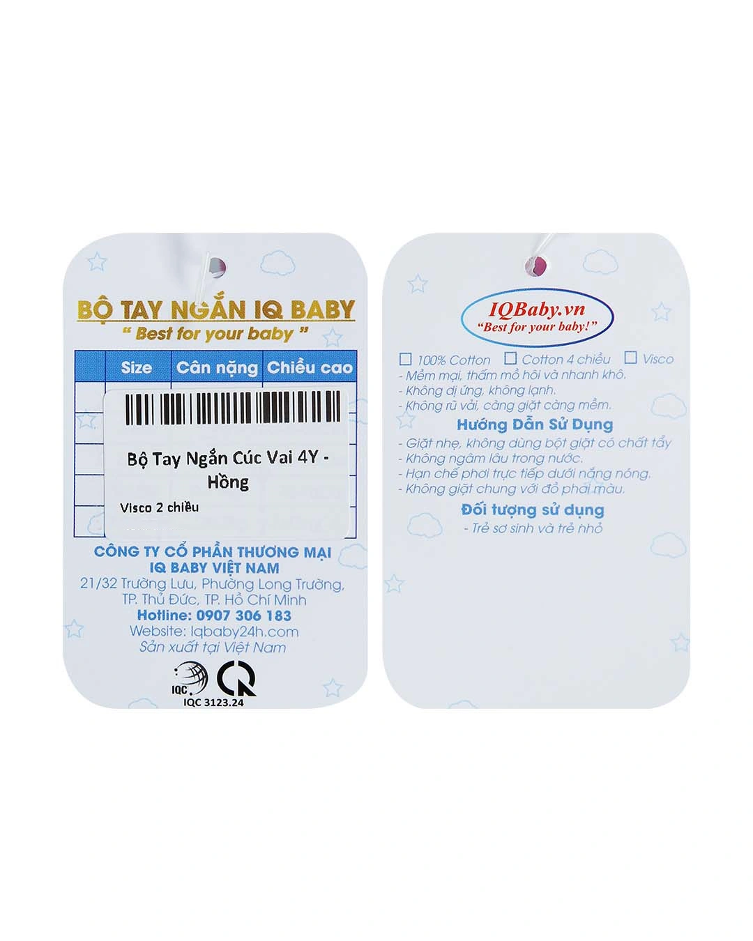 Bộ tay ngắn bé gái IQ Baby in voi màu hồng 11