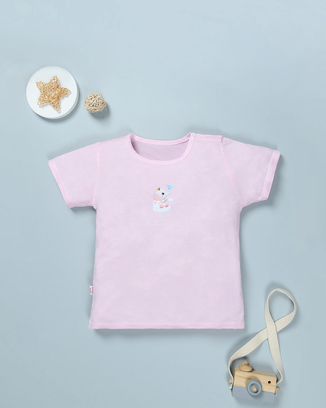 Bộ tay ngắn bé gái IQ Baby in voi màu hồng 2