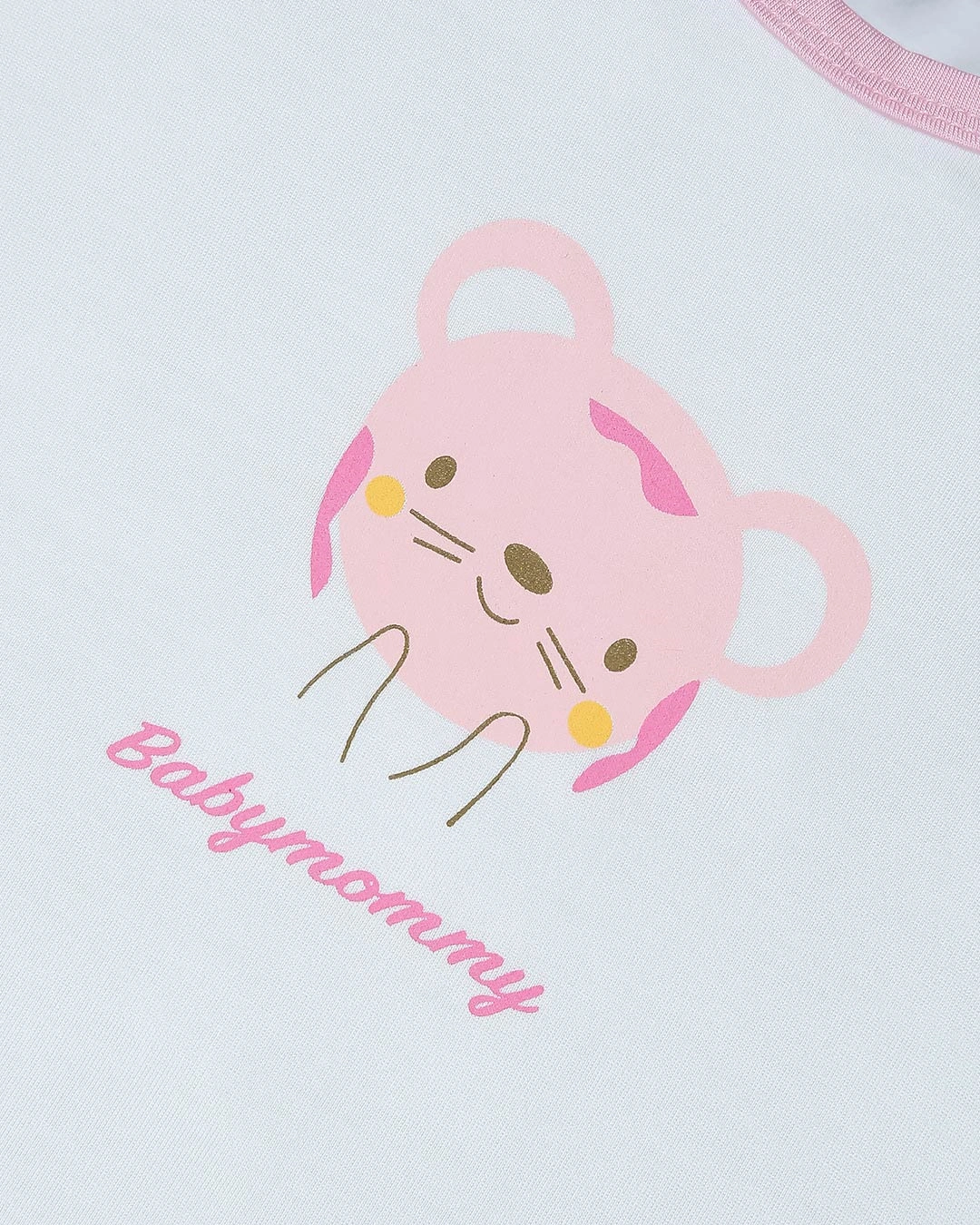 Bộ tay ngắn bé gái BabyMommy cài vai in chuột màu trắng - hồng 5