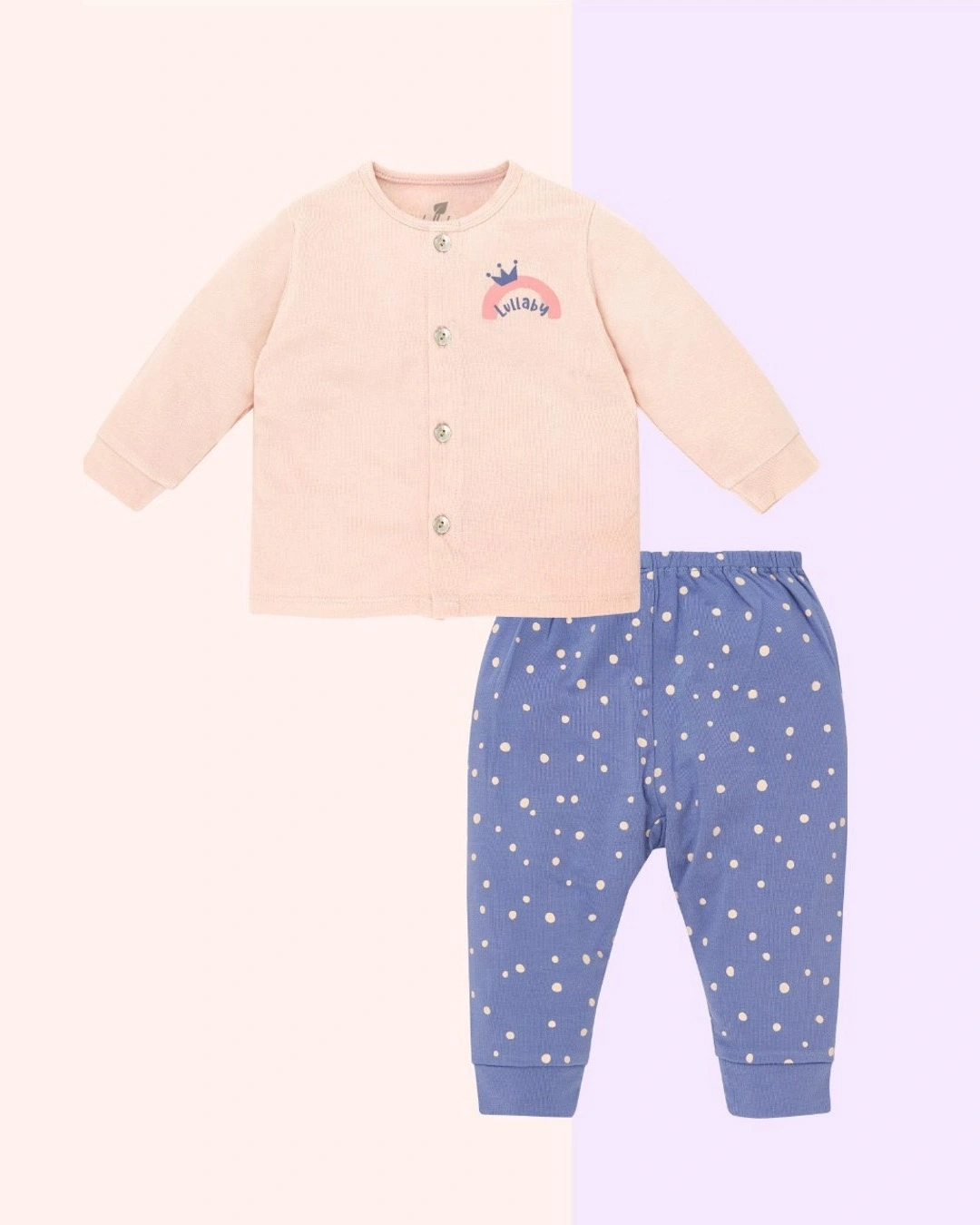 Bộ tay dài bé gái Lullaby NH309M màu hồng nhạt - xanh 2