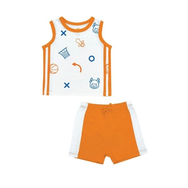 Bộ sát nách bé trai Lullaby HNB304M in hình thú màu trắng - cam 1