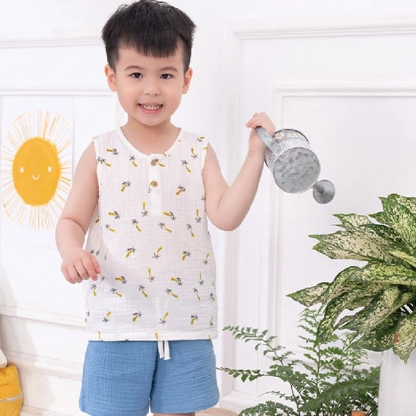 Bộ sát nách bé trai Lullaby NH175V màu trắng - xanh 1