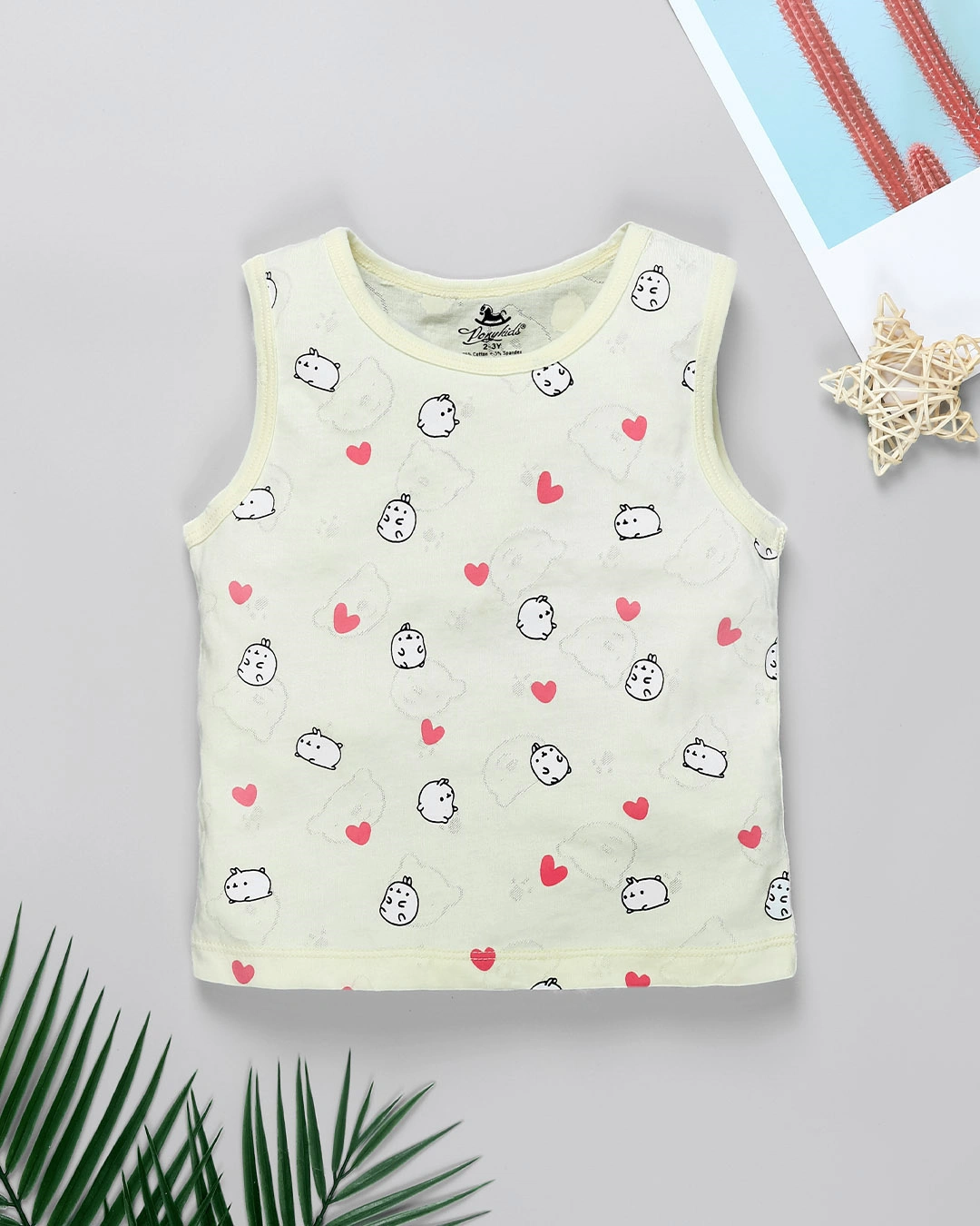Bộ sát nách bé trai Pony Kids in tràn hình gấu màu vàng nhạt 2