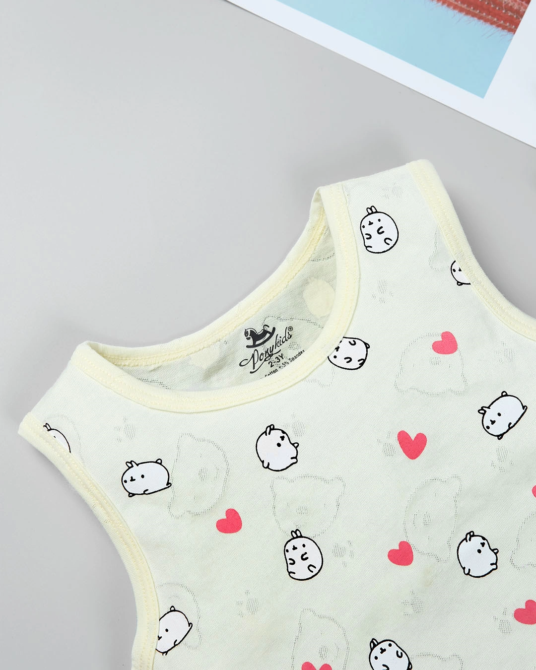 Bộ sát nách bé trai Pony Kids in tràn hình gấu màu vàng nhạt 4