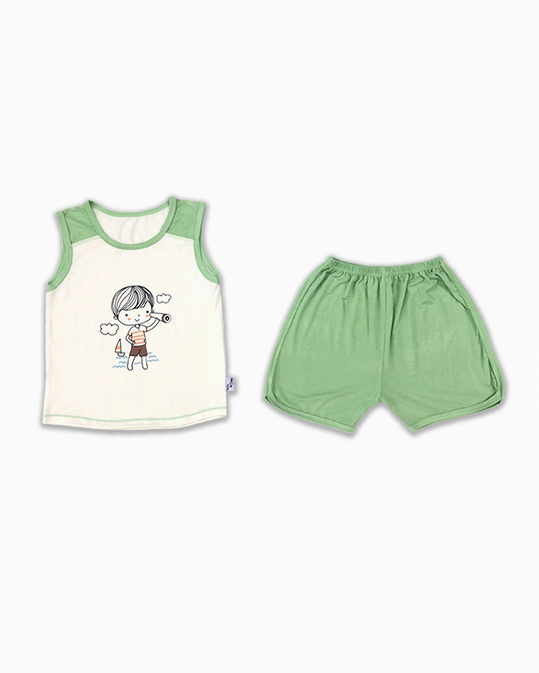 Bộ sát nách bé trai BabyMommy màu trắng - xanh lá 2