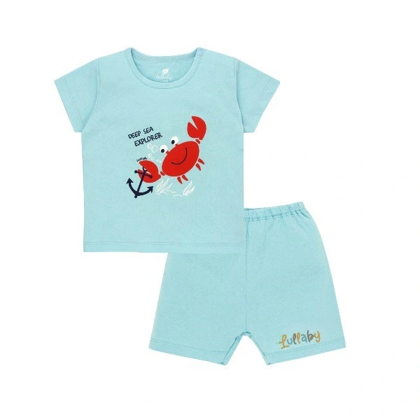 Bộ tay ngắn bé trai Lullaby NH301M màu trắng - xanh lá nhạt 3
