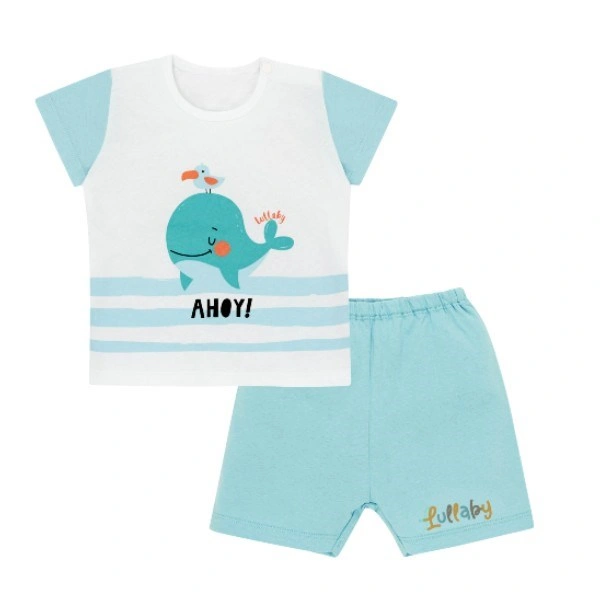 Bộ tay ngắn bé trai Lullaby NH301M màu trắng - xanh lá nhạt 7