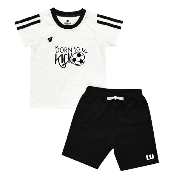 Bộ tay ngắn bé trai Lullaby FOOTBALL NH375M màu trắng - đen 1