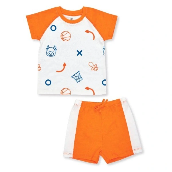 Bộ tay ngắn bé trai Lullaby HNB303M màu trắng - cam 1