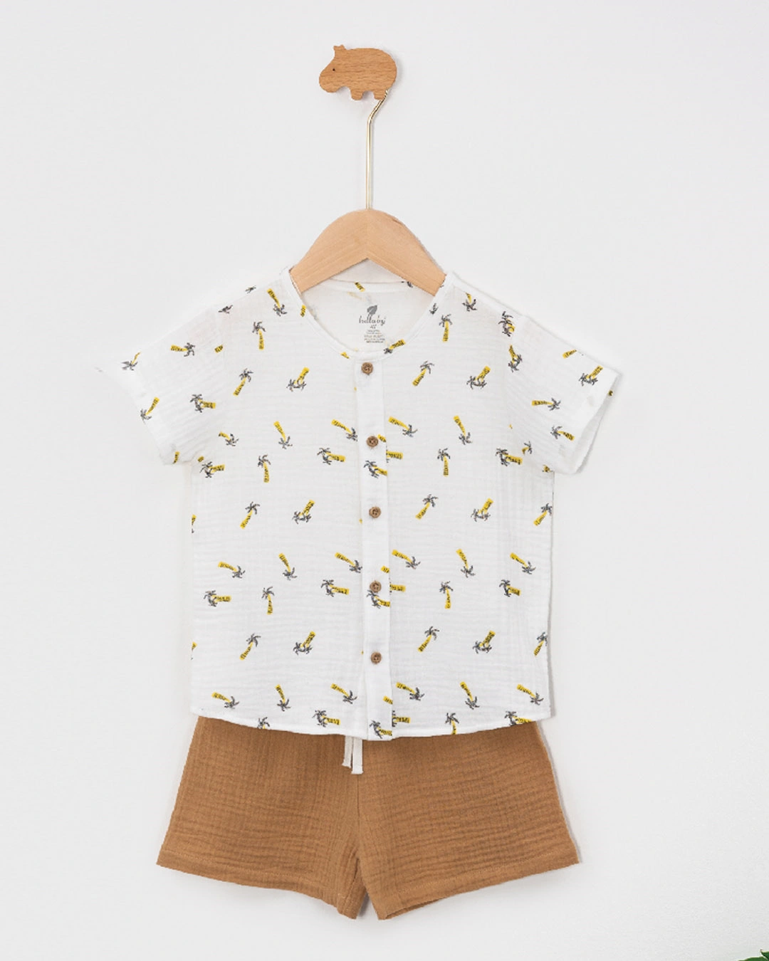 Bộ tay ngắn bé trai Lullaby NH173V màu trắng - nâu 2