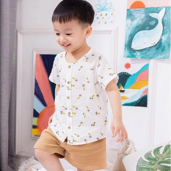 Bộ tay ngắn bé trai Lullaby NH173V màu trắng - nâu 1