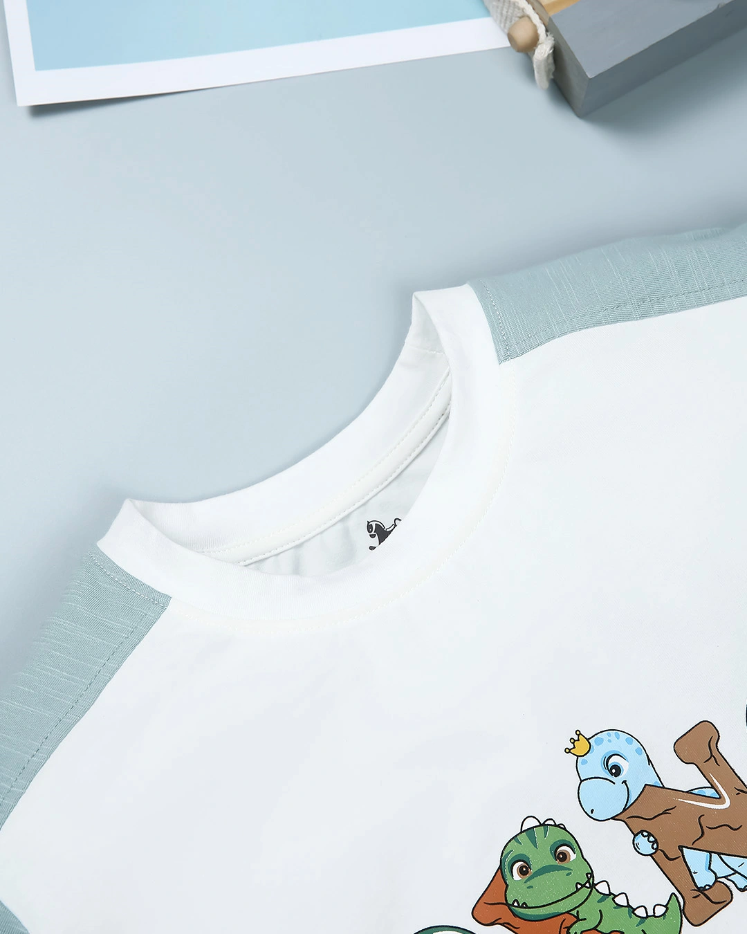 Bộ tay ngắn bé trai Pony Kids in hình khủng long màu trắng - xanh 4