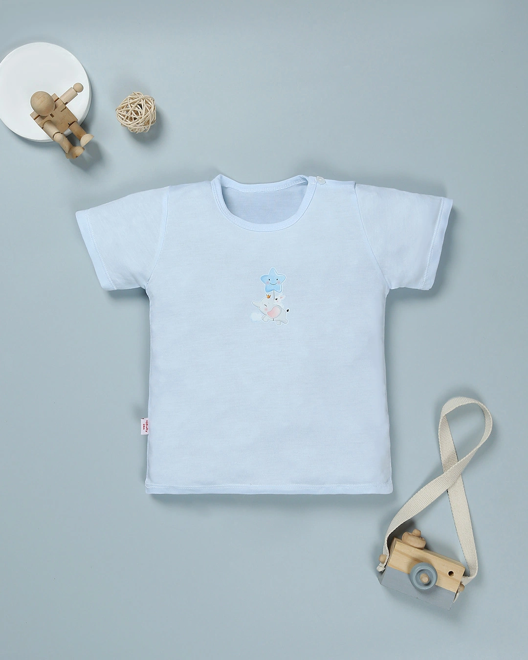 Bộ tay ngắn bé trai IQ Baby in voi màu xanh 2