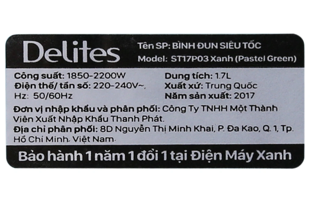 Bình đun siêu tốc Delites 1.7 lít ST17P03 Xanh 9
