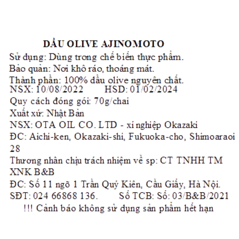 Dầu oliu Ajinomoto ăn dặm cho bé chai 70g (từ 7 tháng) 3