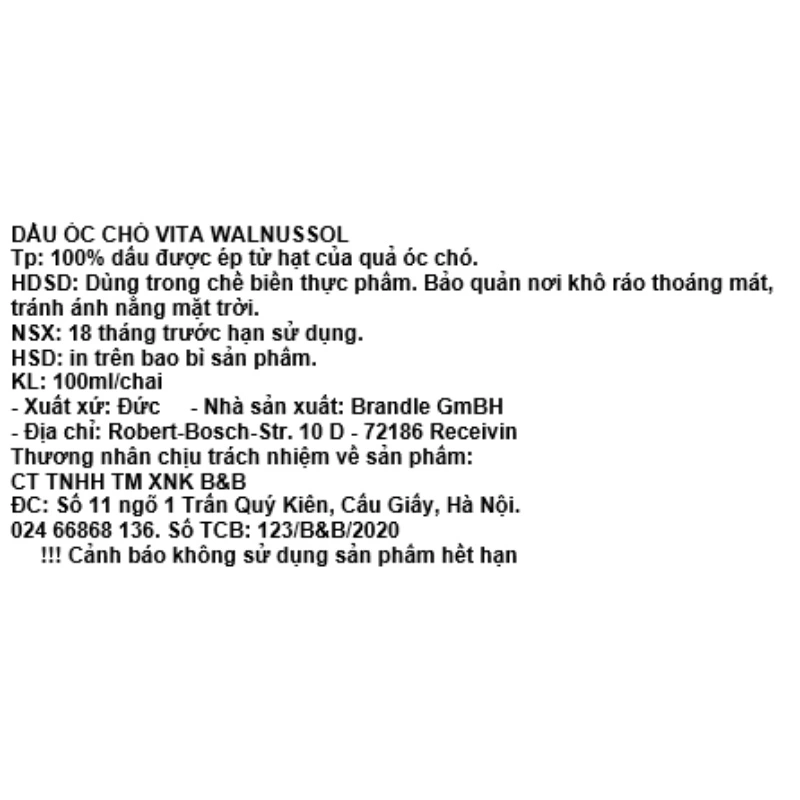Dầu óc chó Brandle Vita Walnussol ăn dặm cho bé chai 100 ml (từ 6 tháng) 3