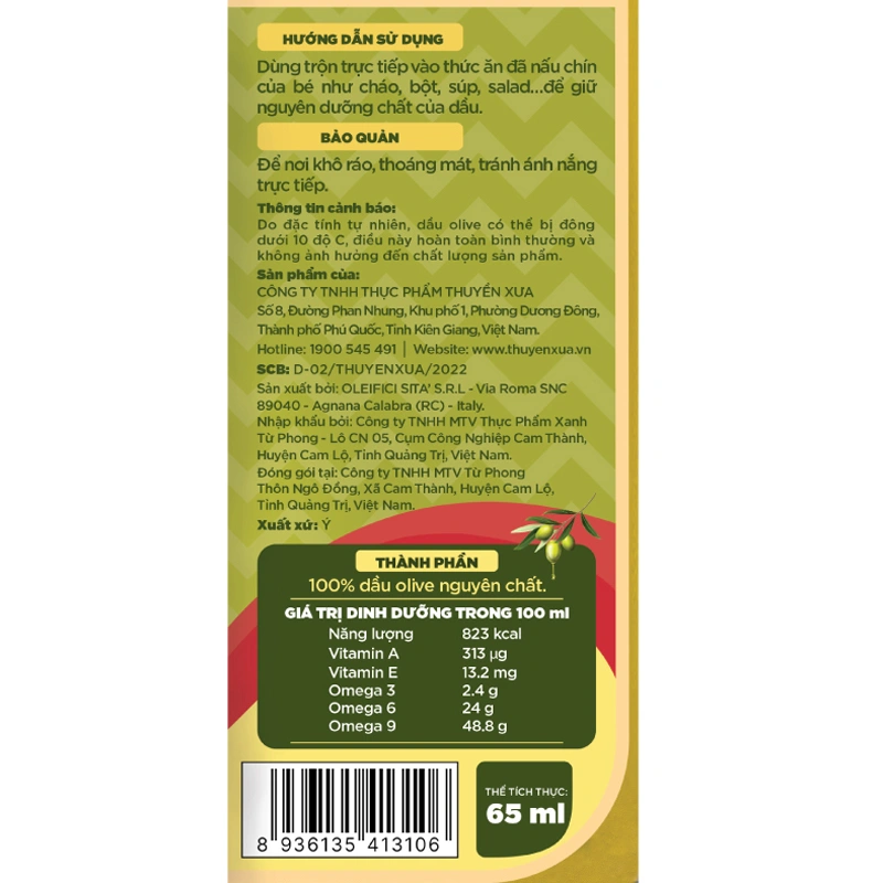 Dầu oliu Thuyền Xưa ăn dặm cho bé chai 65 ml (từ 6 tháng) 4