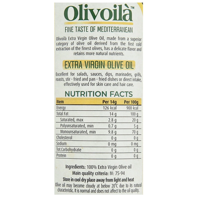 Dầu oliu Olivoilà Extra Virgin chai 250 ml (từ 6 tháng) 4