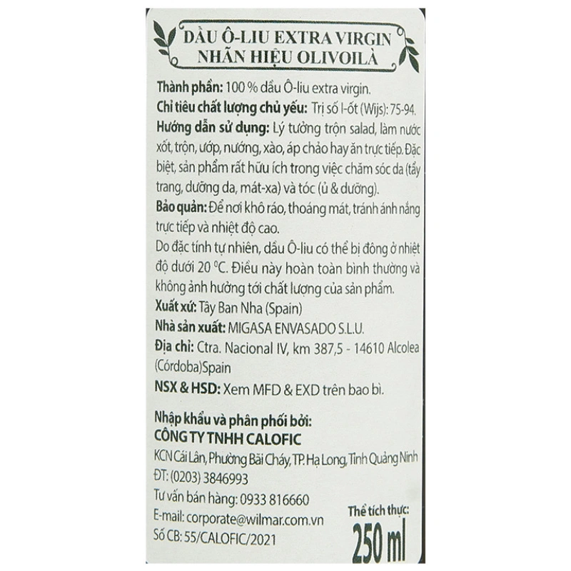 Dầu oliu Olivoilà Extra Virgin chai 250 ml (từ 6 tháng) 5