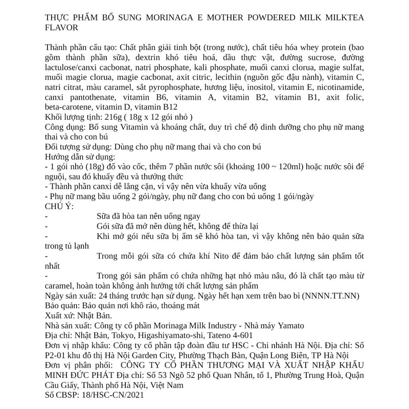 Sữa bầu dạng gói Morinaga hương trà sữa 216g 7