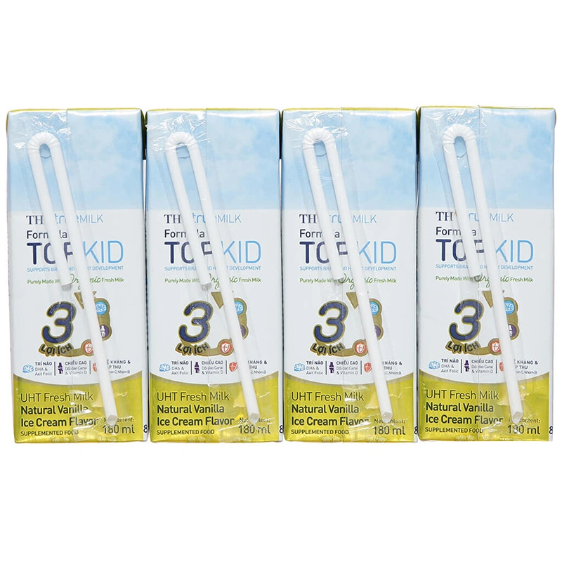 Lốc 4 hộp sữa tươi tiệt trùng TH true MILK TOPKID Organic có đường hương kem vanilla tự nhiên 180 ml (từ 1 tuổi) 3