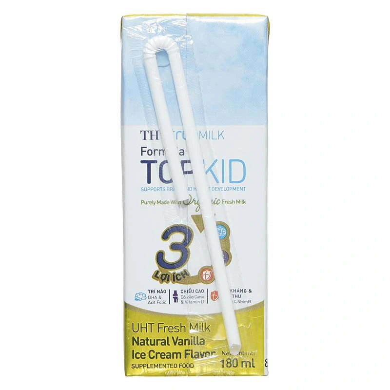 Lốc 4 hộp sữa tươi tiệt trùng TH true MILK TOPKID Organic có đường hương kem vanilla tự nhiên 180 ml (từ 1 tuổi) 5