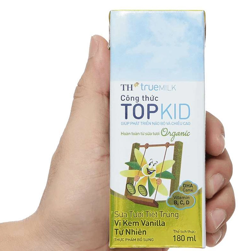 Lốc 4 hộp sữa tươi tiệt trùng TH true MILK TOPKID Organic có đường hương kem vanilla tự nhiên 180 ml (từ 1 tuổi) 8