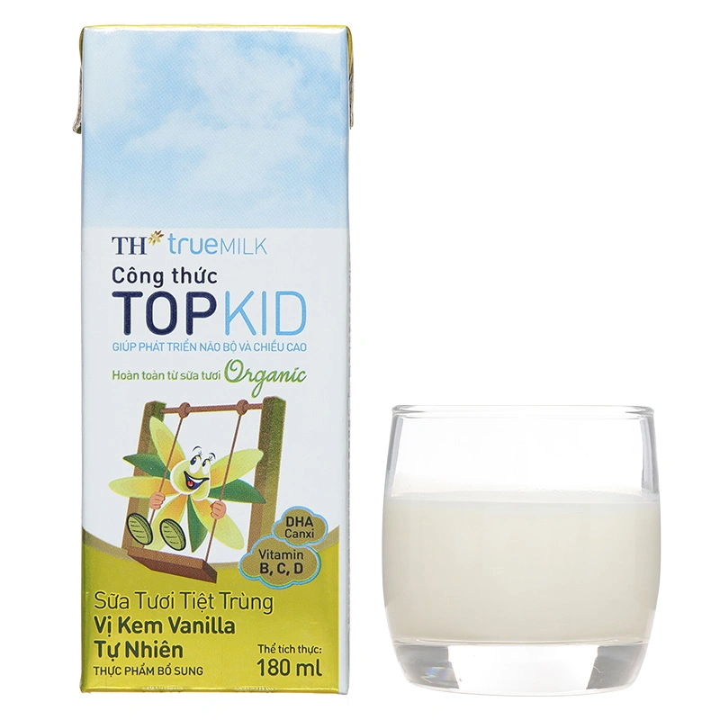 Lốc 4 hộp sữa tươi tiệt trùng TH true MILK TOPKID Organic có đường hương kem vanilla tự nhiên 180 ml (từ 1 tuổi) 20