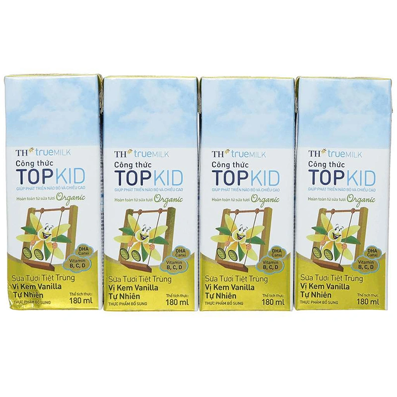 Lốc 4 hộp sữa tươi tiệt trùng TH true MILK TOPKID Organic có đường hương kem vanilla tự nhiên 180 ml (từ 1 tuổi) 13