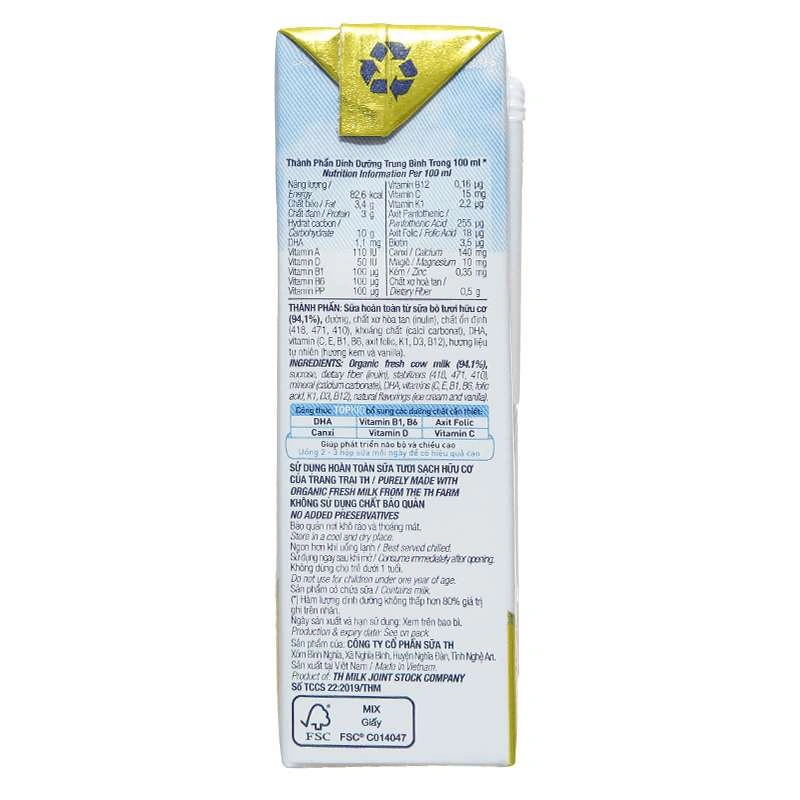 Lốc 4 hộp sữa tươi tiệt trùng TH true MILK TOPKID Organic có đường hương kem vanilla tự nhiên 180 ml (từ 1 tuổi) 17