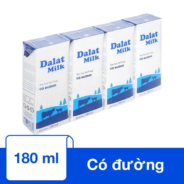 Lốc 4 hộp sữa tươi tiệt trùng DalatMilk có đường 180 ml (từ 1 tuổi) 1