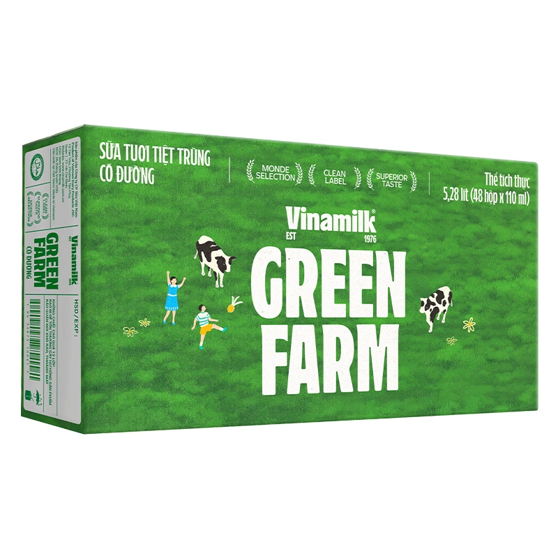 Thùng 48 hộp sữa tươi tiệt trùng Vinamilk Green Farm có đường 110 ml (từ 1 tuổi) 2