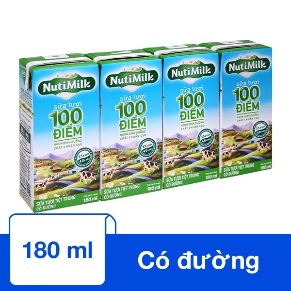Thùng 48 hộp sữa tươi tiệt trùng Nutimilk 100 điểm có đường 180 ml (từ 1 tuổi) 3