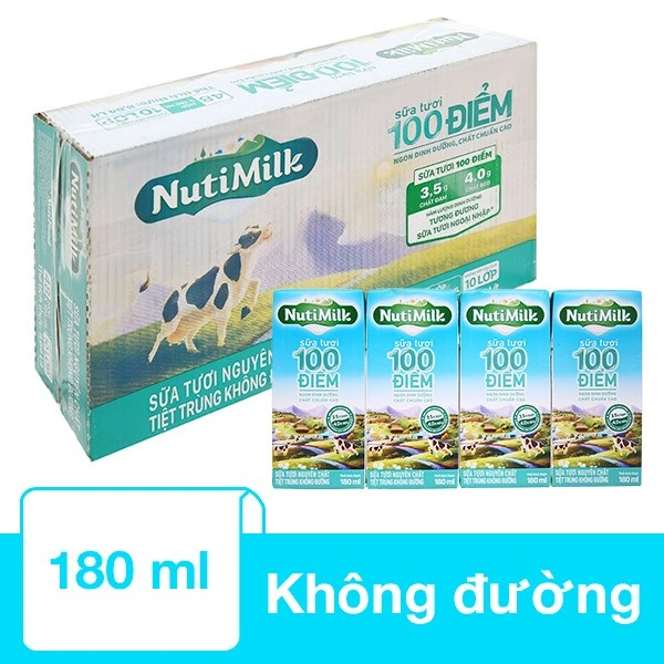 Lốc 4 hộp sữa tươi tiệt trùng Nutimilk 100 điểm không đường 180 ml (từ 1 tuổi) 3