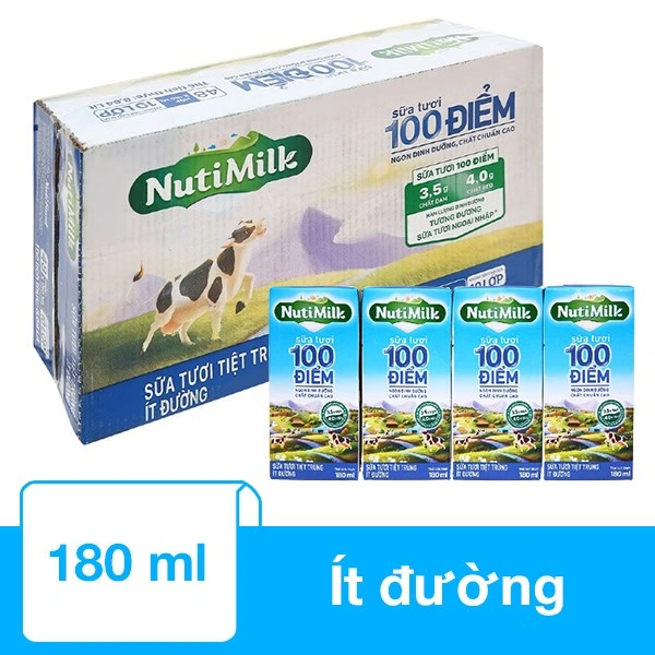 Lốc 4 hộp sữa tươi tiệt trùng Nutimilk 100 điểm ít đường 180 ml (từ 1 tuổi) 3