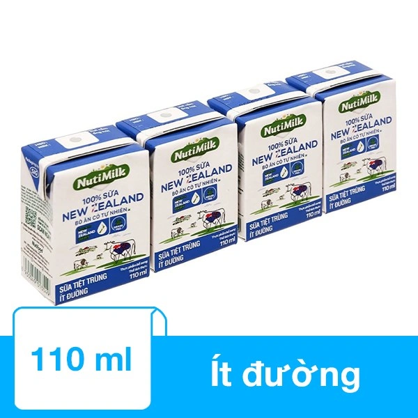 Lốc 4 hộp sữa tiệt trùng Nutimilk New Zealand ít đường 110 ml (từ 1 tuổi) 1